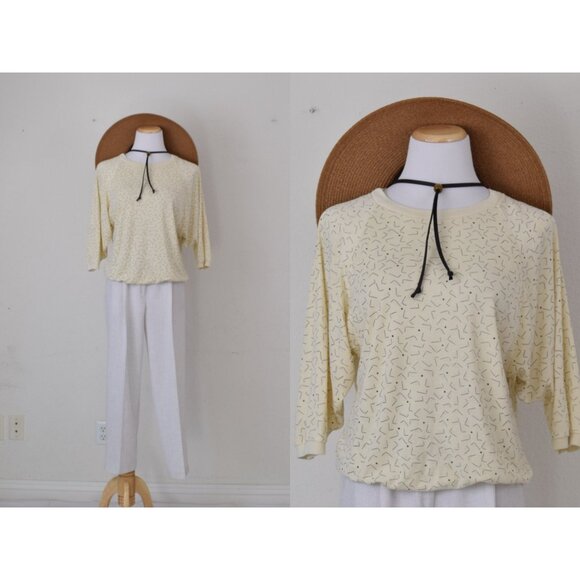 Currants Tops - Vintage 80s Batwing Sleeves Abstract Shirt by Currants by Jeri-Jo size M